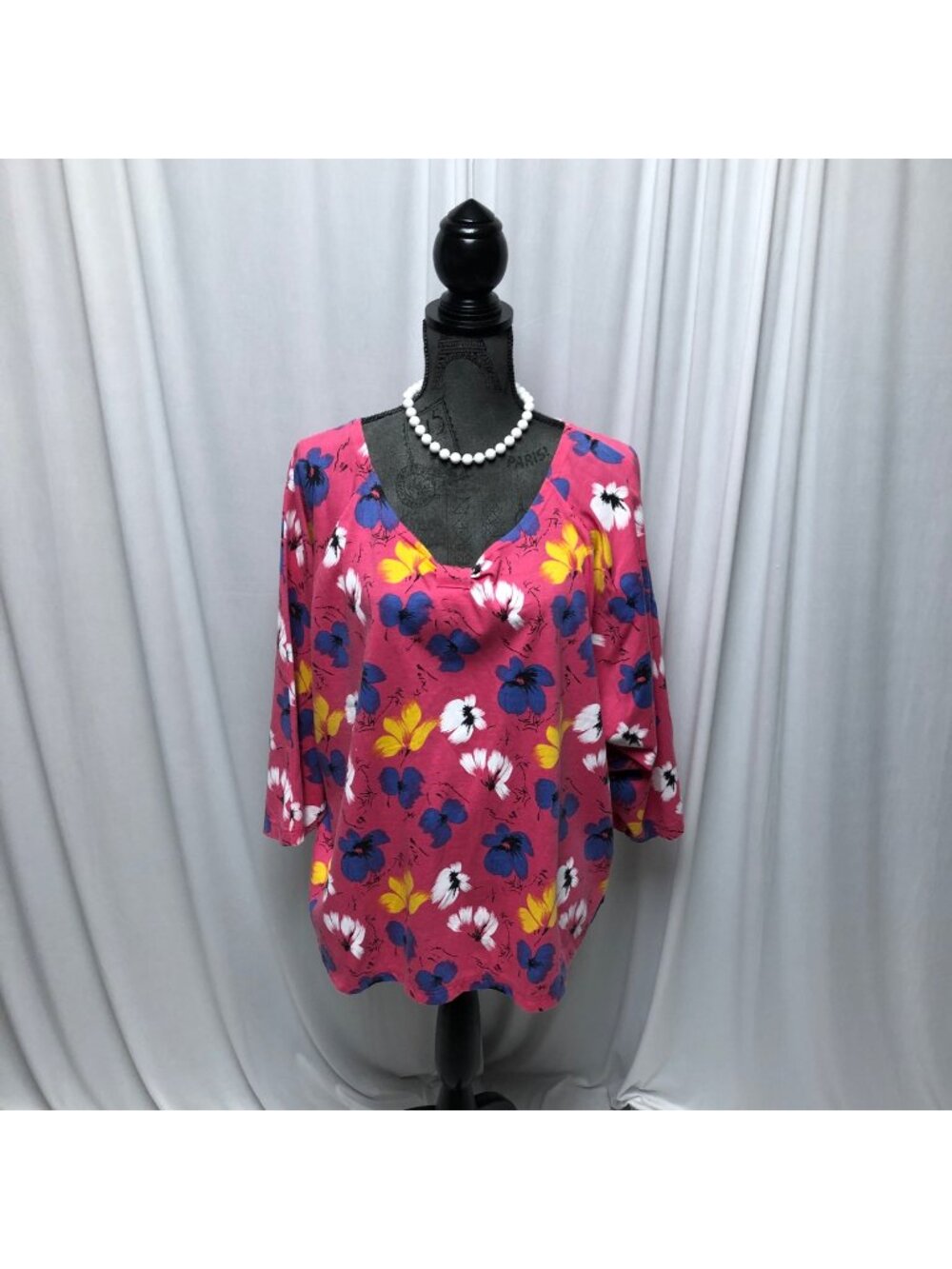 Maggie Lawrence Collection Top Womens Size 22 - 24 Pink Floral V Neck Tunic